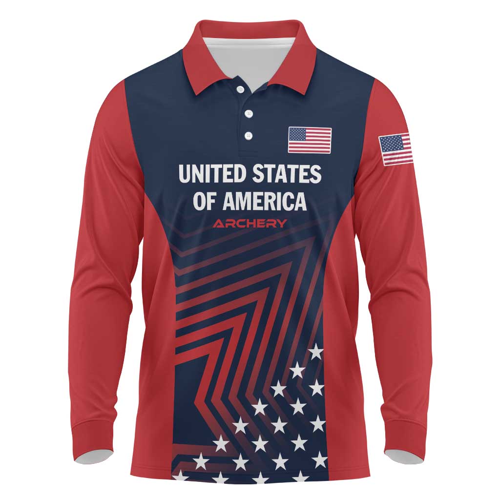 Personalized USA 2025 Archery Long Sleeve Polo Shirt Aim Shoot Win