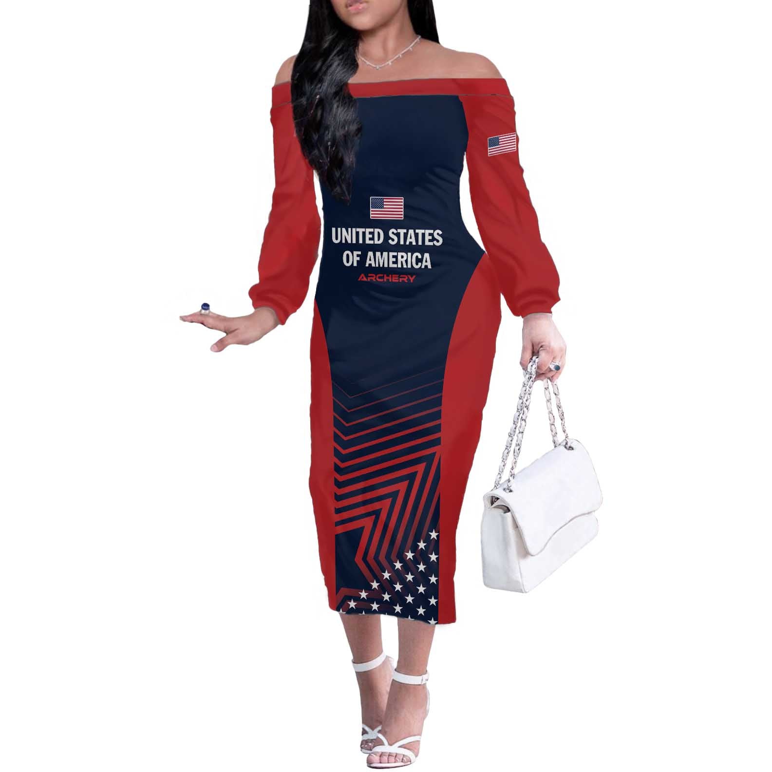 Personalized USA 2025 Archery Off The Shoulder Long Sleeve Dress Aim Shoot Win