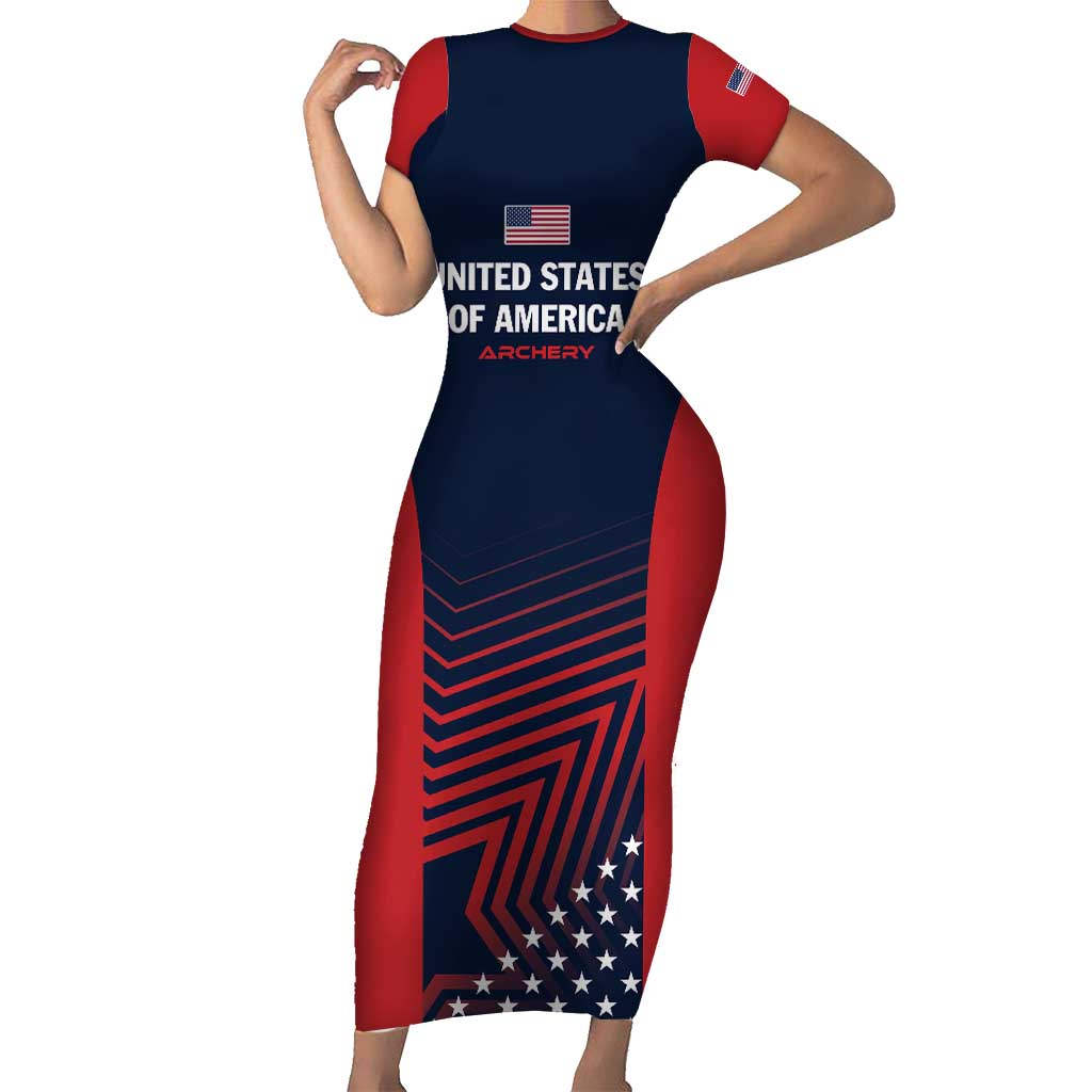 Personalized USA 2025 Archery Short Sleeve Bodycon Dress Aim Shoot Win
