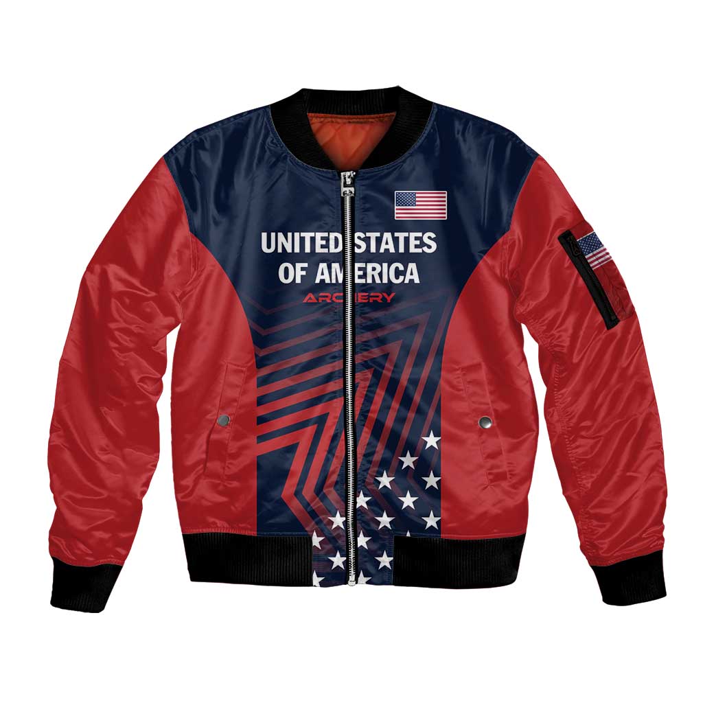 Personalized USA 2025 Archery Sleeve Zip Bomber Jacket Aim Shoot Win