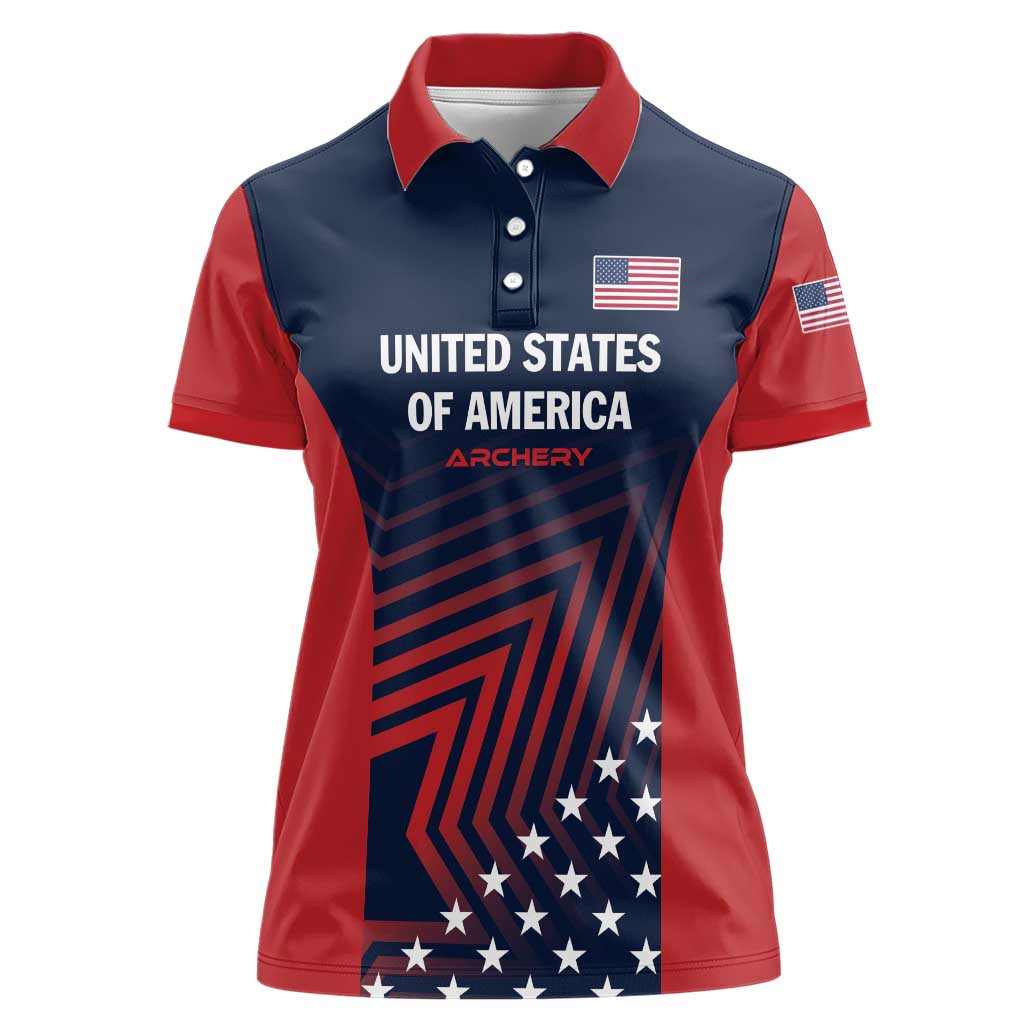 Personalized USA 2025 Archery Women Polo Shirt Aim Shoot Win