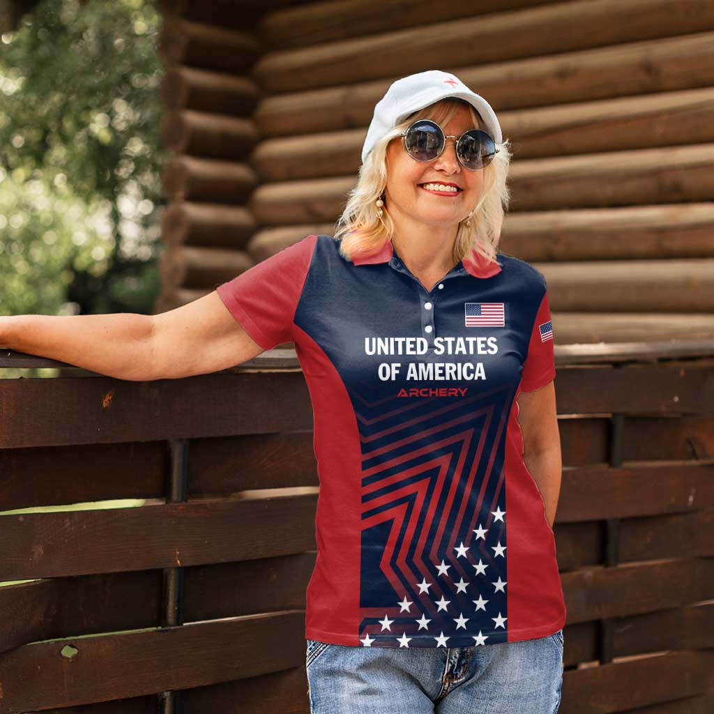 Personalized USA 2025 Archery Women Polo Shirt Aim Shoot Win