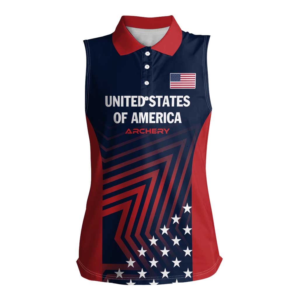 Personalized USA 2025 Archery Women Sleeveless Polo Shirt Aim Shoot Win