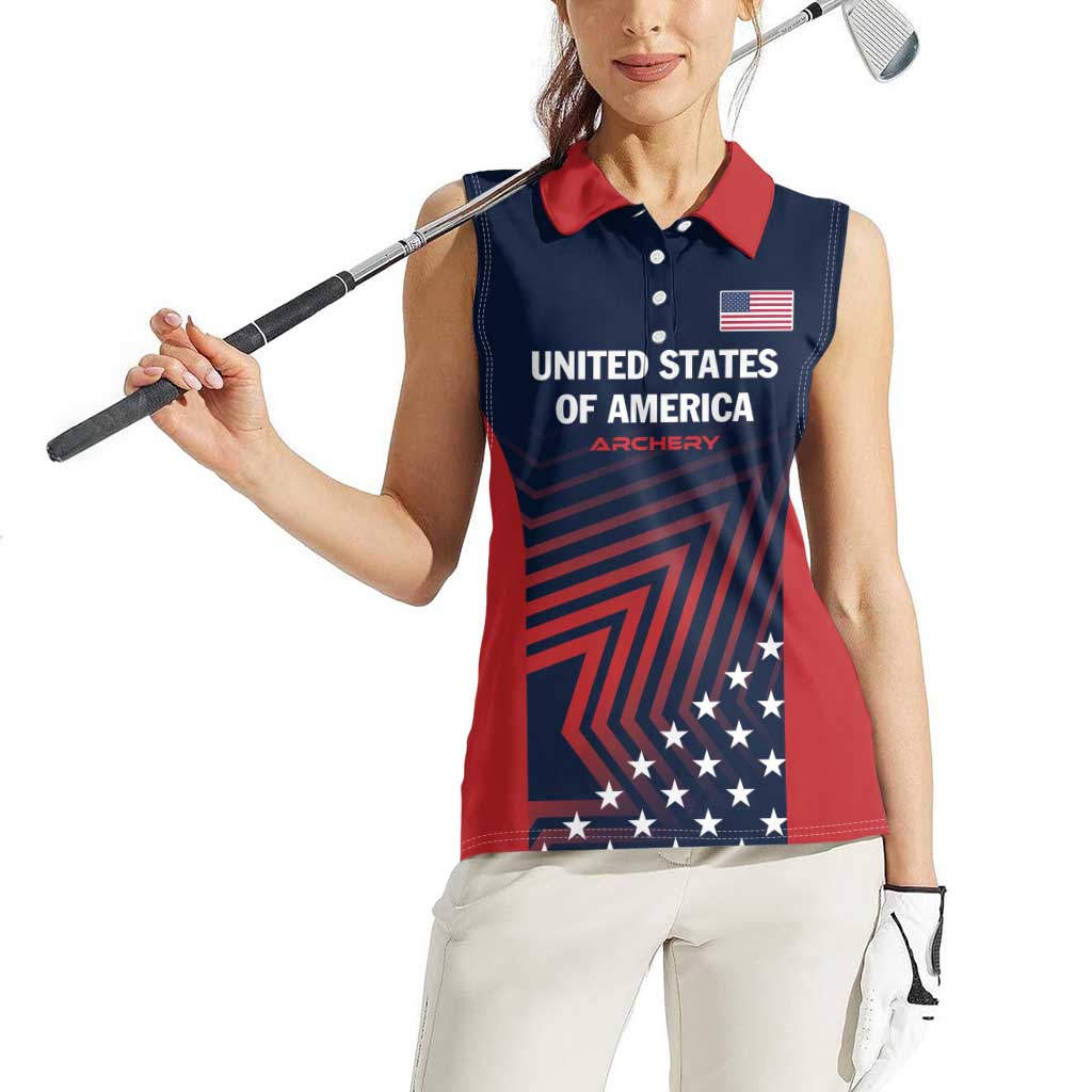 Personalized USA 2025 Archery Women Sleeveless Polo Shirt Aim Shoot Win