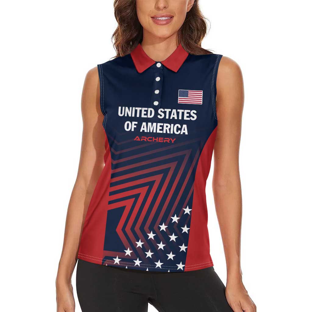 Personalized USA 2025 Archery Women Sleeveless Polo Shirt Aim Shoot Win