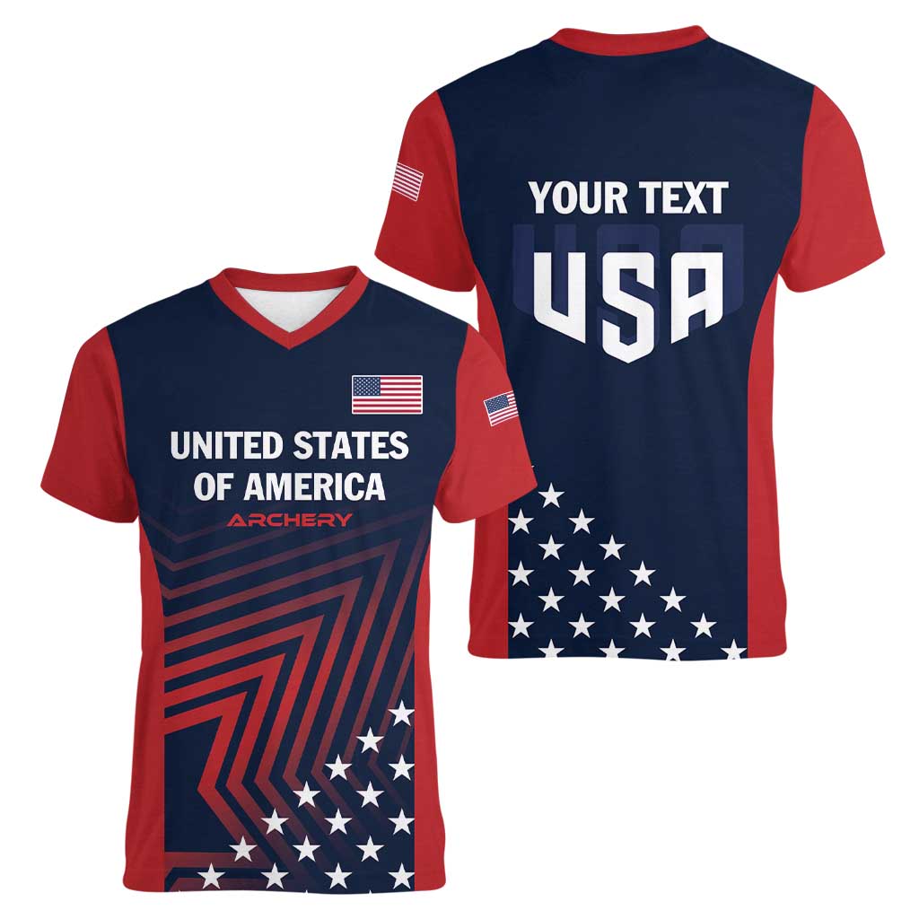 Personalized USA 2025 Archery Women V-Neck T-Shirt Aim Shoot Win