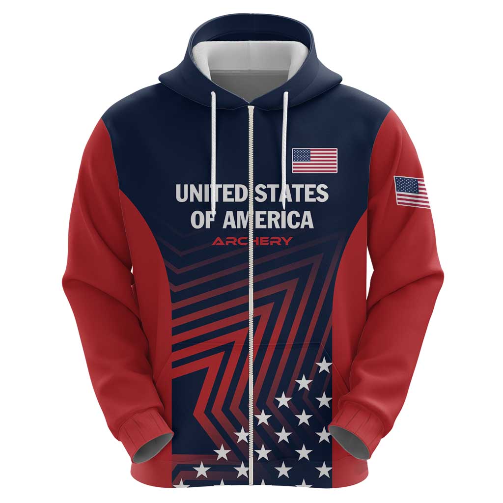 Personalized USA 2025 Archery Zip Hoodie Aim Shoot Win