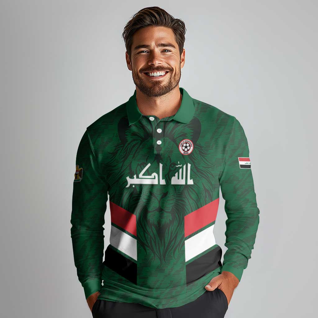 Custom Football 2026 Iraq Long Sleeve Polo Shirt Go Lions of Mesopotamia