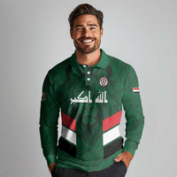 Custom Football 2026 Iraq Long Sleeve Polo Shirt Go Lions of Mesopotamia