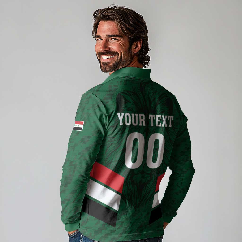Custom Football 2026 Iraq Long Sleeve Polo Shirt Go Lions of Mesopotamia