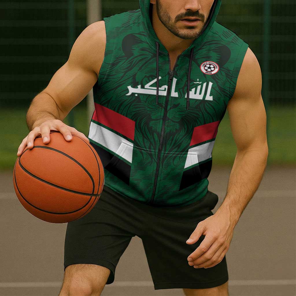 Custom Football 2026 Iraq Sleeveless Zip Hoodie Go Lions of Mesopotamia