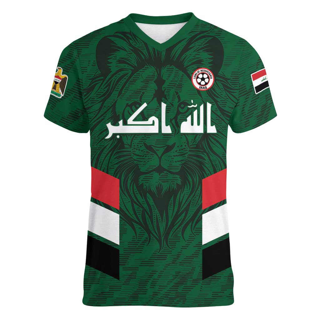 Custom Football 2026 Iraq Women V-Neck T-Shirt Go Lions of Mesopotamia