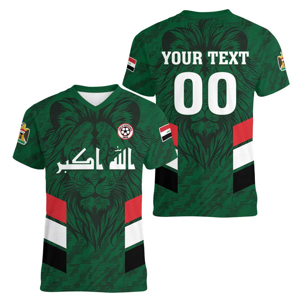 Custom Football 2026 Iraq Women V-Neck T-Shirt Go Lions of Mesopotamia