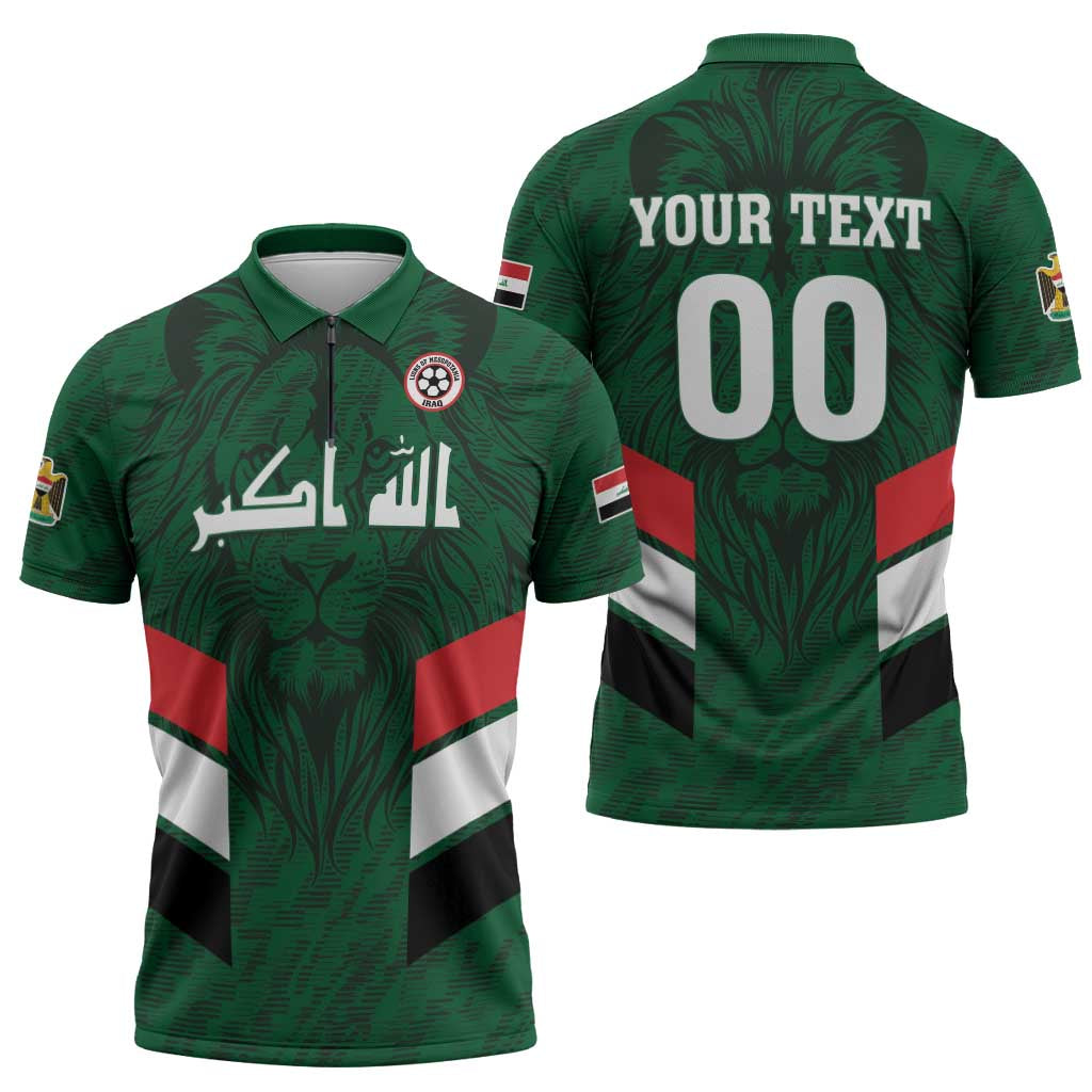 Custom Football 2026 Iraq Zipper Polo Shirt Go Lions of Mesopotamia