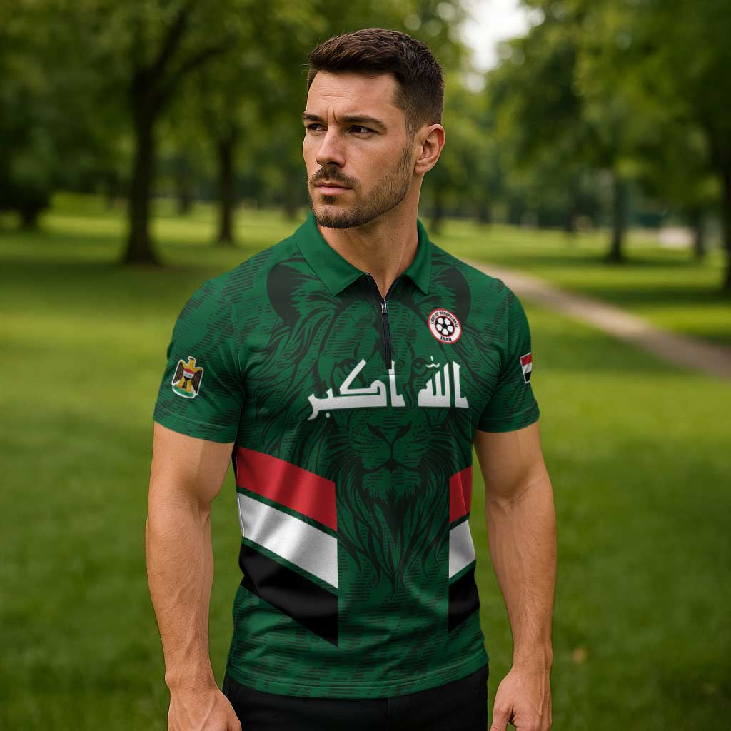 Custom Football 2026 Iraq Zipper Polo Shirt Go Lions of Mesopotamia