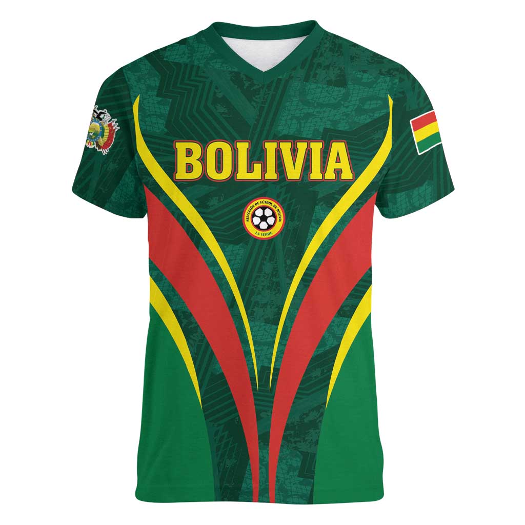Custom Football 2026 Bolivia Women V-Neck T-Shirt La Verde Come On
