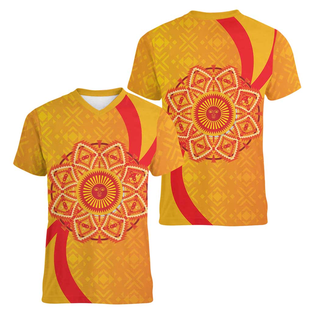 Inti Raymi Women V-Neck T-Shirt Inca Empire Spirit