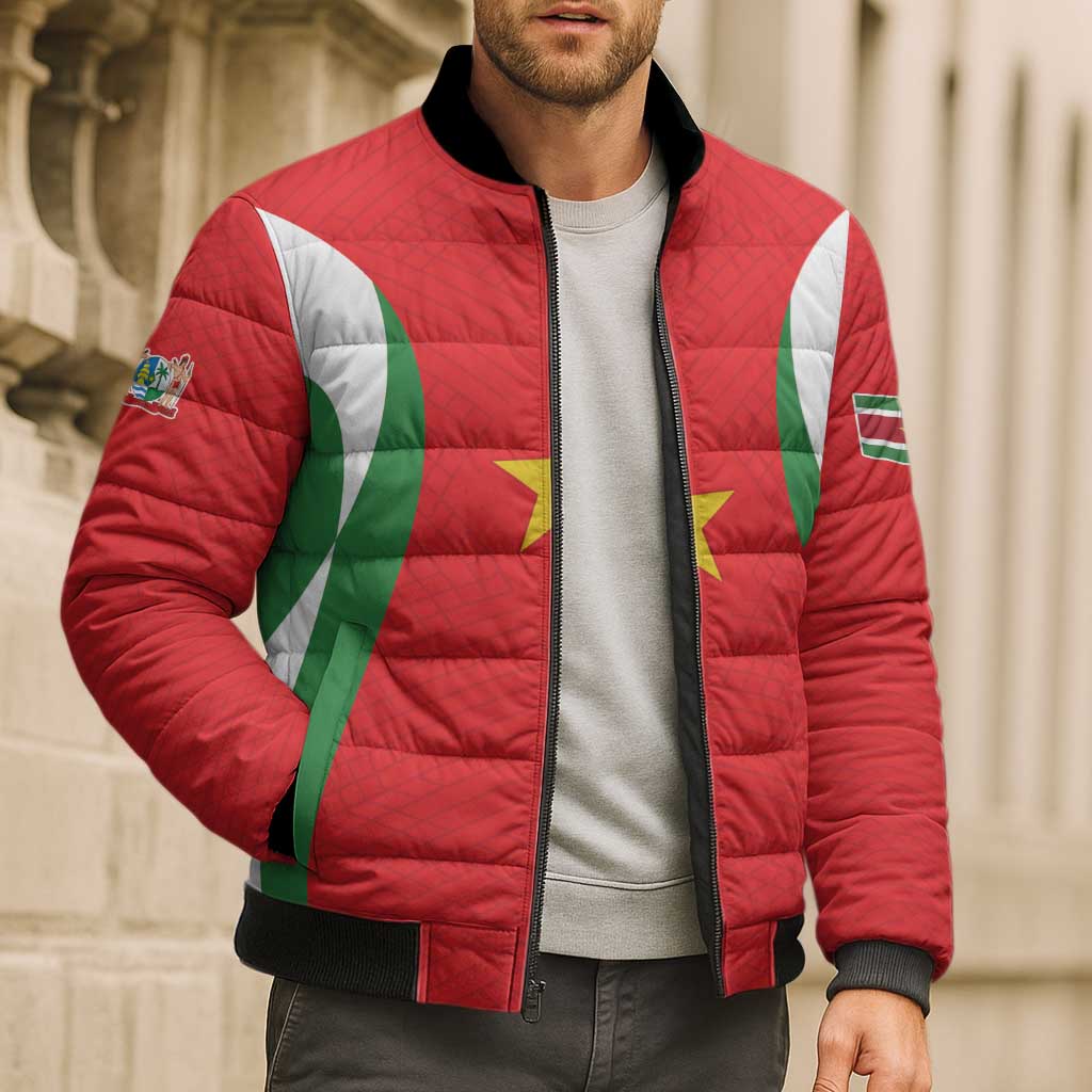 Custom Football 2026 Suriname Red Bomber Puffer Jacket Sranankondre Fubal Pluga