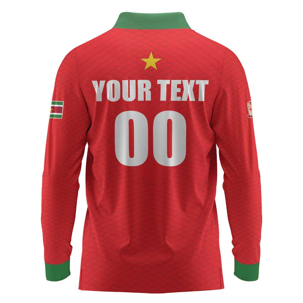 Custom Football 2026 Suriname Red Long Sleeve Polo Shirt Sranankondre Fubal Pluga