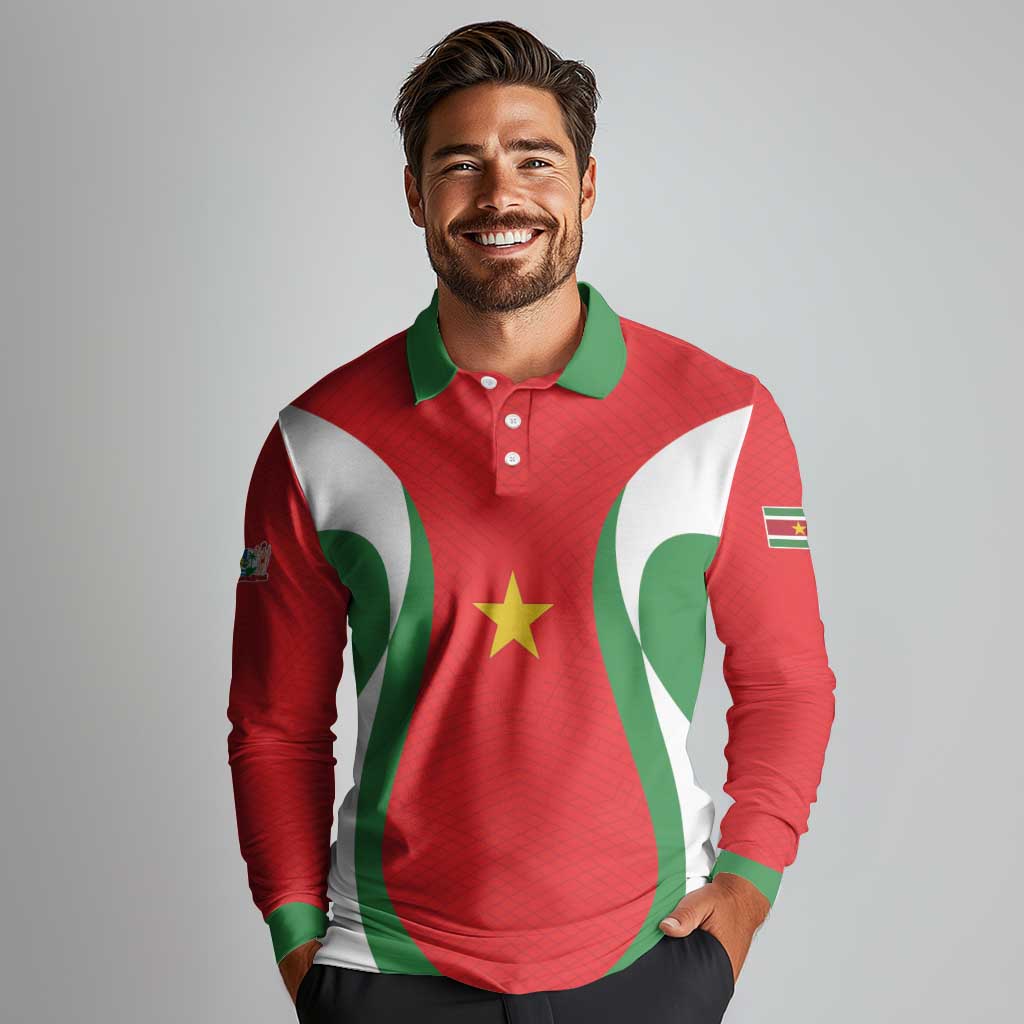 Custom Football 2026 Suriname Red Long Sleeve Polo Shirt Sranankondre Fubal Pluga
