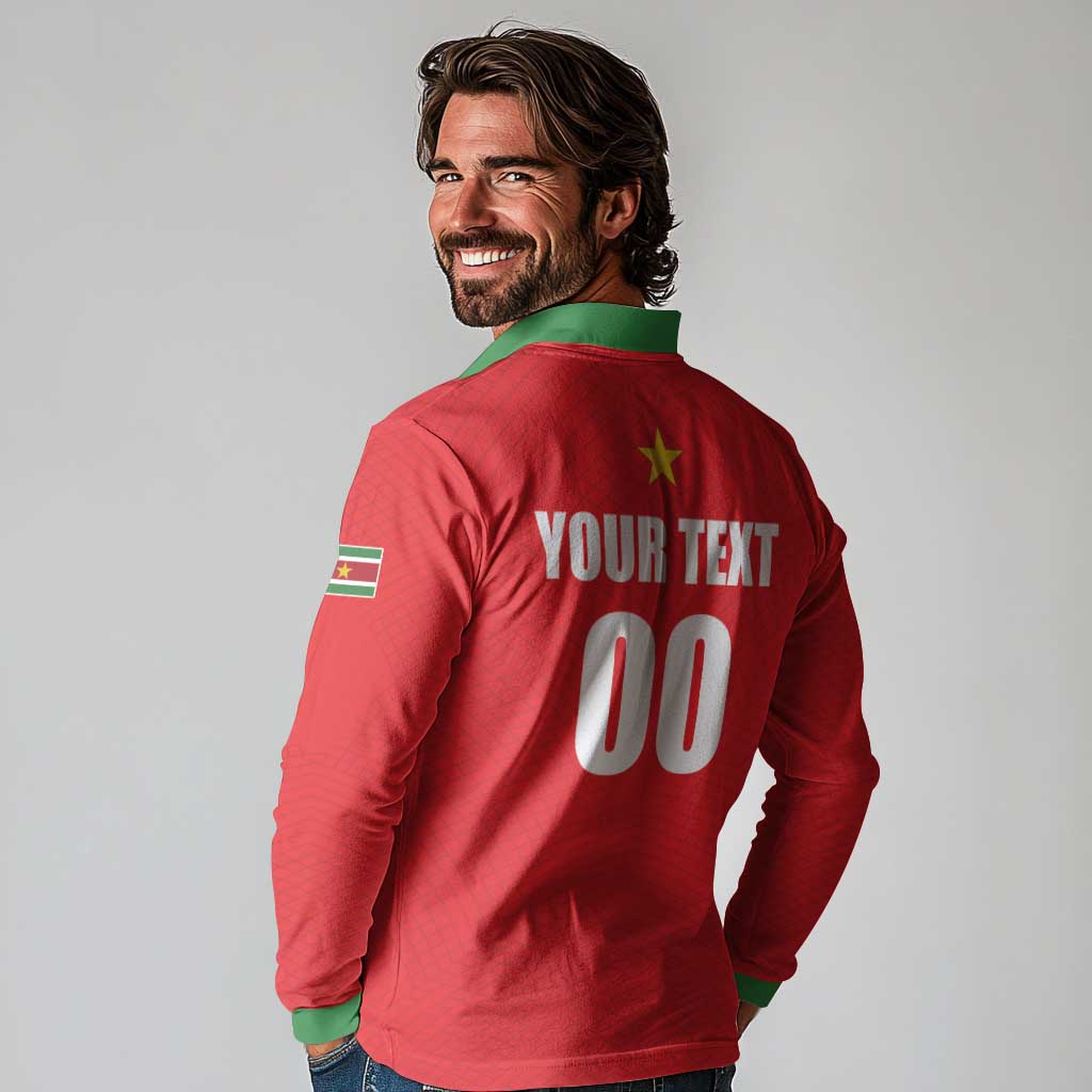 Custom Football 2026 Suriname Red Long Sleeve Polo Shirt Sranankondre Fubal Pluga