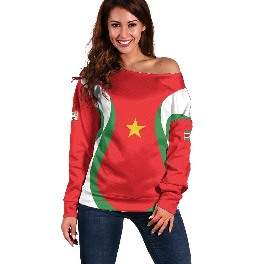 Custom Football 2026 Suriname Red Off Shoulder Sweater Sranankondre Fubal Pluga