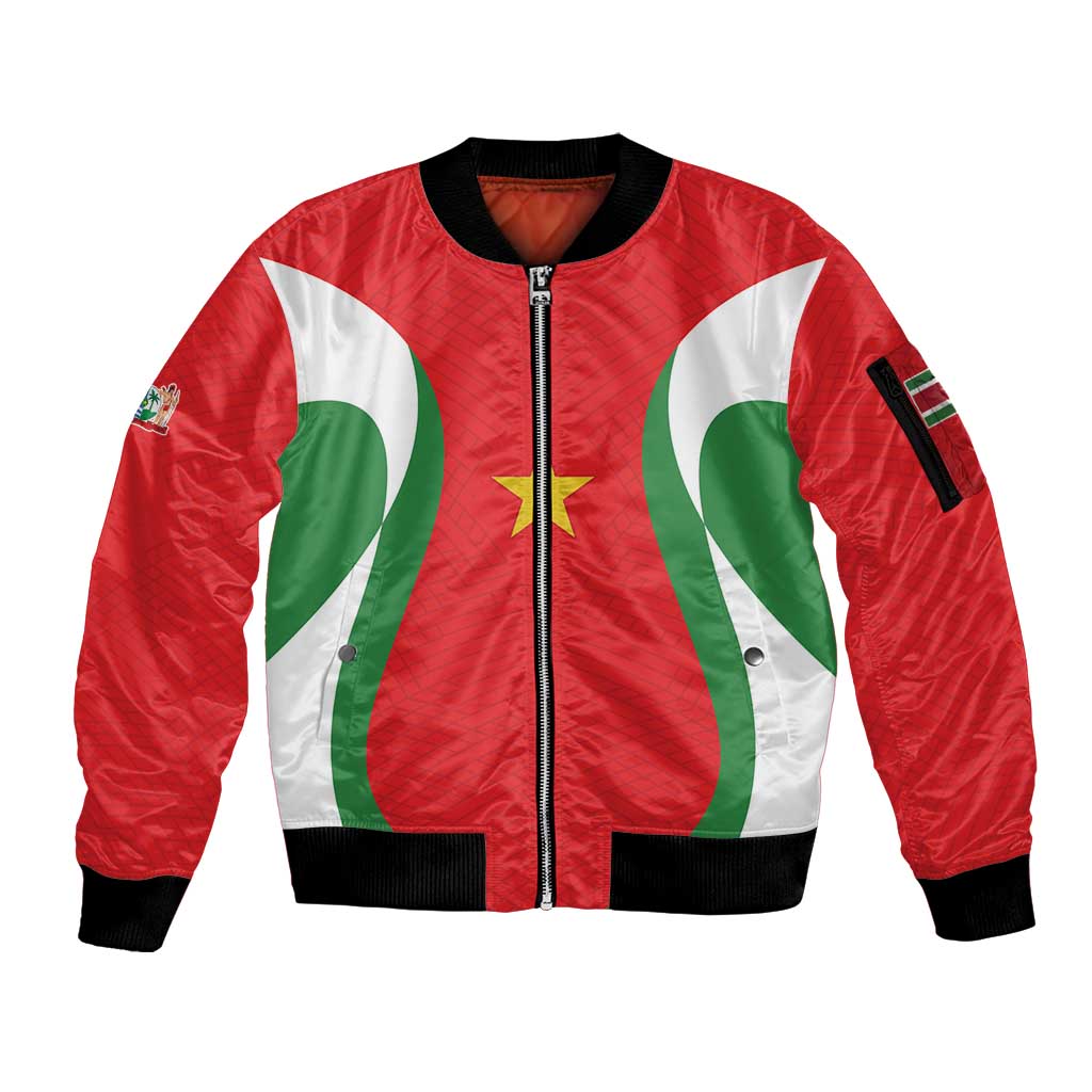 Custom Football 2026 Suriname Red Sleeve Zip Bomber Jacket Sranankondre Fubal Pluga