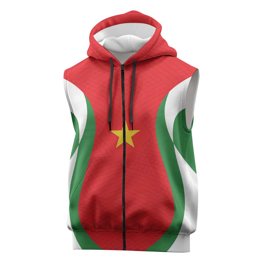 Custom Football 2026 Suriname Red Sleeveless Zip Hoodie Sranankondre Fubal Pluga