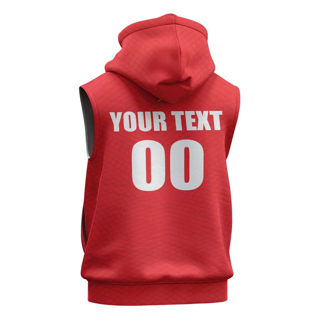 Custom Football 2026 Suriname Red Sleeveless Zip Hoodie Sranankondre Fubal Pluga