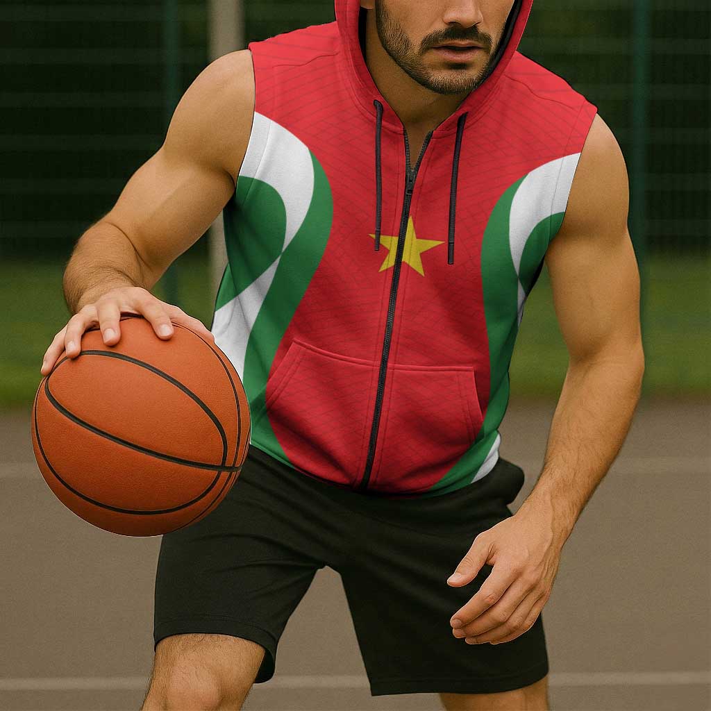 Custom Football 2026 Suriname Red Sleeveless Zip Hoodie Sranankondre Fubal Pluga