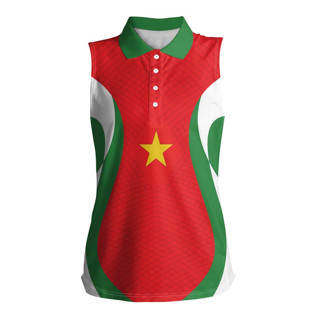 Custom Football 2026 Suriname Red Women Sleeveless Polo Shirt Sranankondre Fubal Pluga