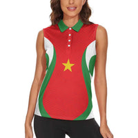 Custom Football 2026 Suriname Red Women Sleeveless Polo Shirt Sranankondre Fubal Pluga