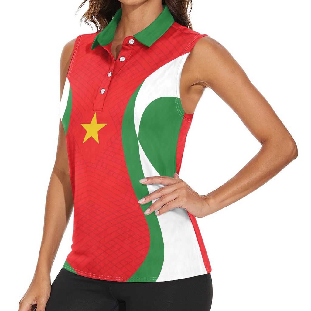 Custom Football 2026 Suriname Red Women Sleeveless Polo Shirt Sranankondre Fubal Pluga