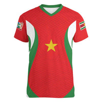 Custom Football 2026 Suriname Red Women V-Neck T-Shirt Sranankondre Fubal Pluga