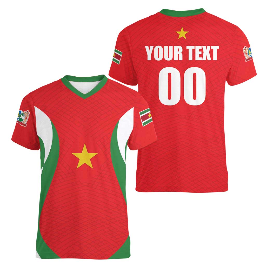 Custom Football 2026 Suriname Red Women V-Neck T-Shirt Sranankondre Fubal Pluga