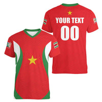 Custom Football 2026 Suriname Red Women V-Neck T-Shirt Sranankondre Fubal Pluga