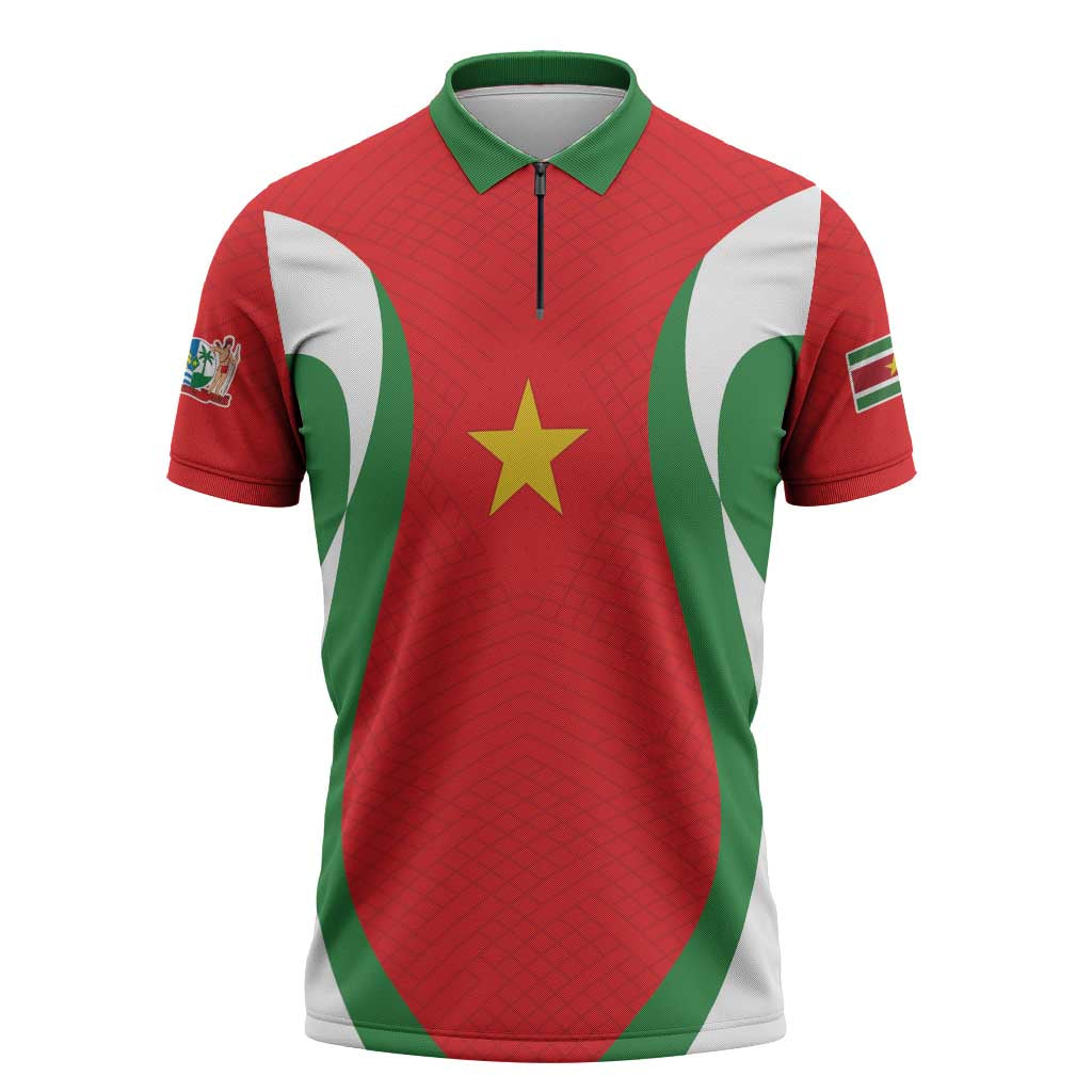 Custom Football 2026 Suriname Red Zipper Polo Shirt Sranankondre Fubal Pluga