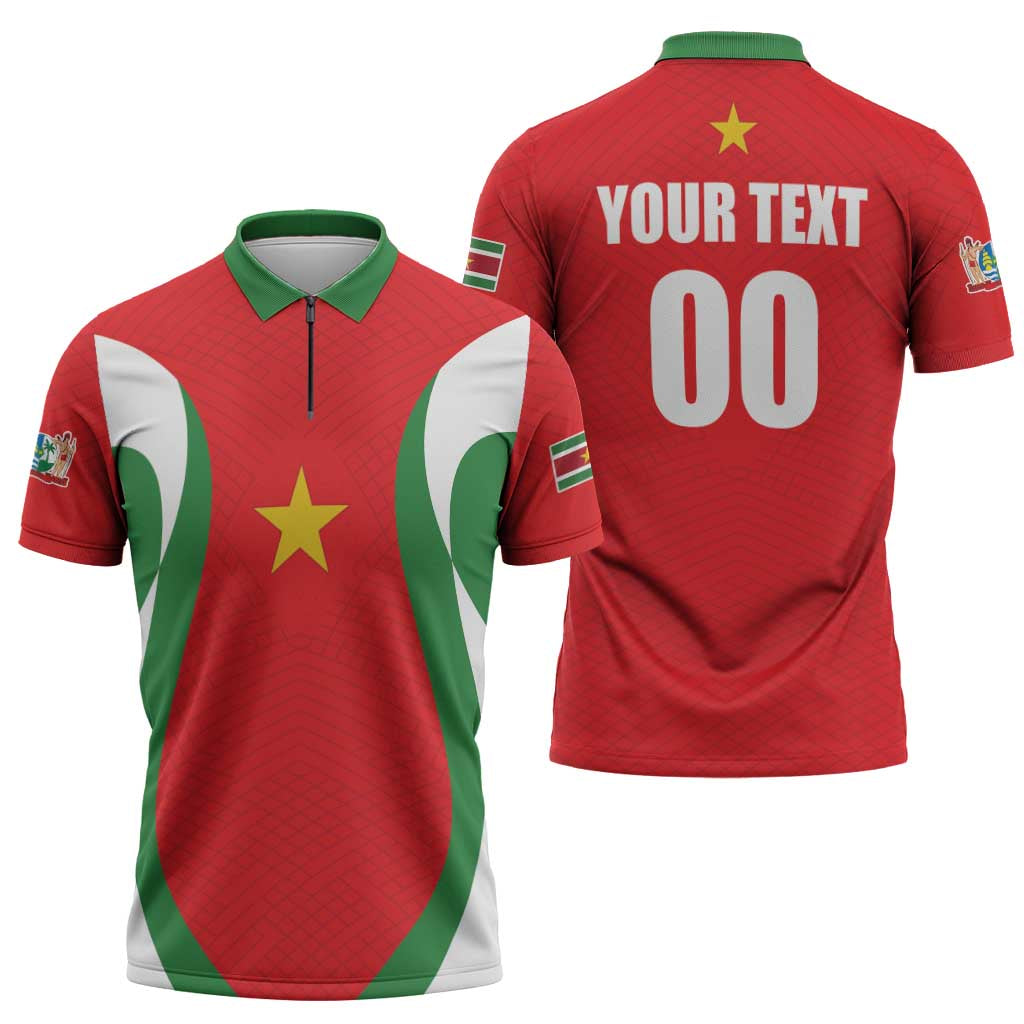 Custom Football 2026 Suriname Red Zipper Polo Shirt Sranankondre Fubal Pluga