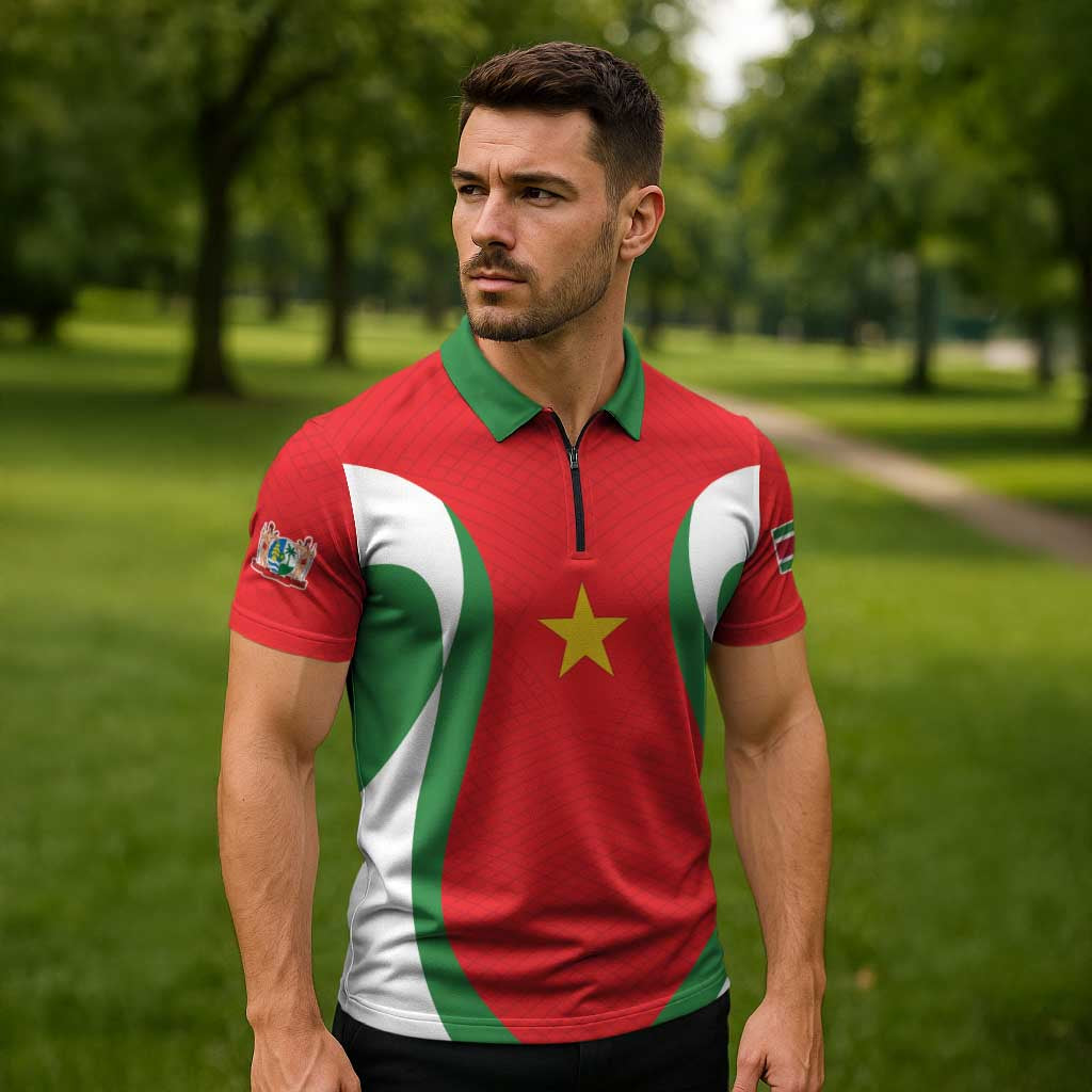 Custom Football 2026 Suriname Red Zipper Polo Shirt Sranankondre Fubal Pluga