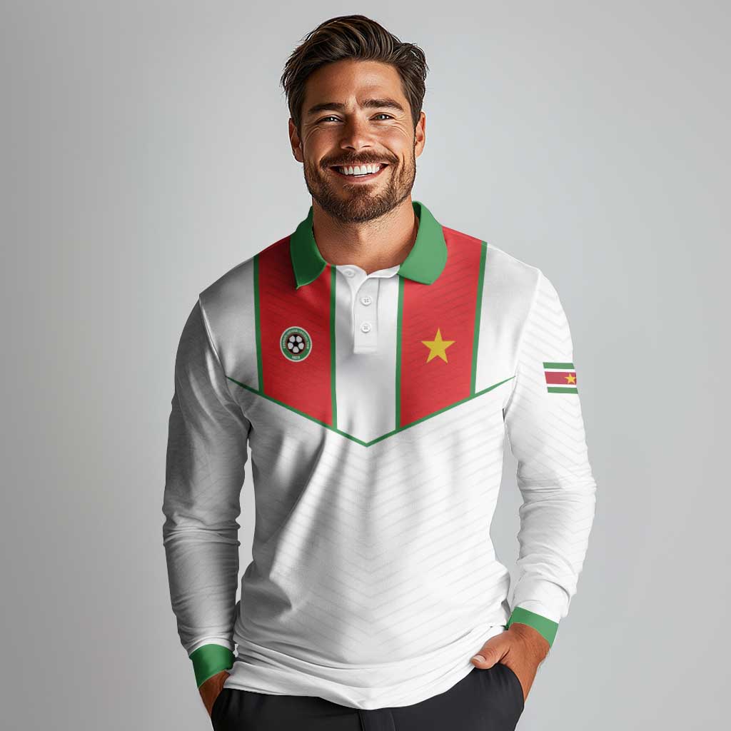 Custom Football 2026 Suriname White Long Sleeve Polo Shirt Natio Together We Rise