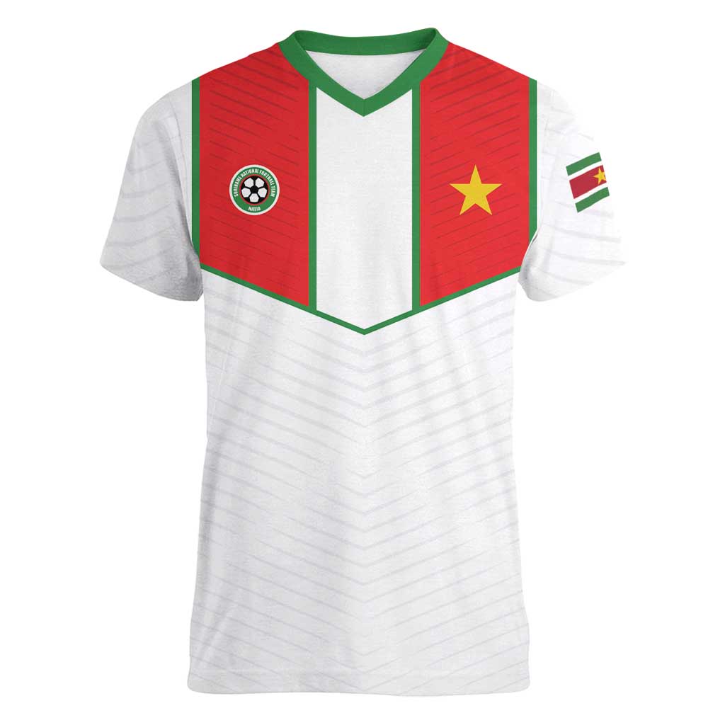 Custom Football 2026 Suriname White Women V-Neck T-Shirt Natio Together We Rise