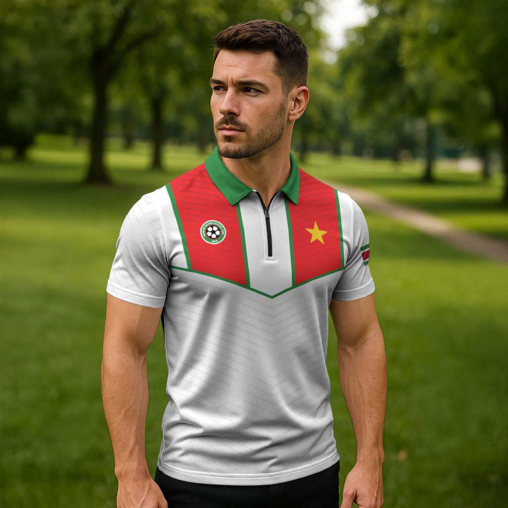 Custom Football 2026 Suriname White Zipper Polo Shirt Natio Together We Rise