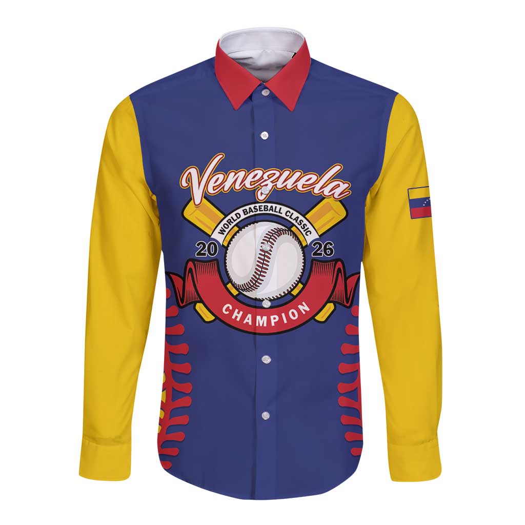 Custom Baseball 2026 Venezuela World Champion Long Sleeve Button Shirt Arepa Power Make History