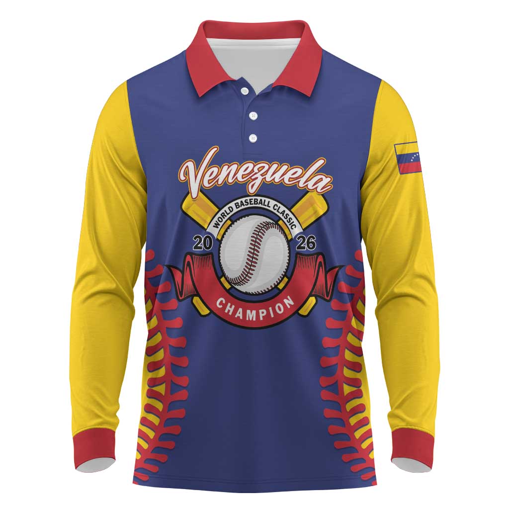 Custom Baseball 2026 Venezuela World Champion Long Sleeve Polo Shirt Arepa Power Make History