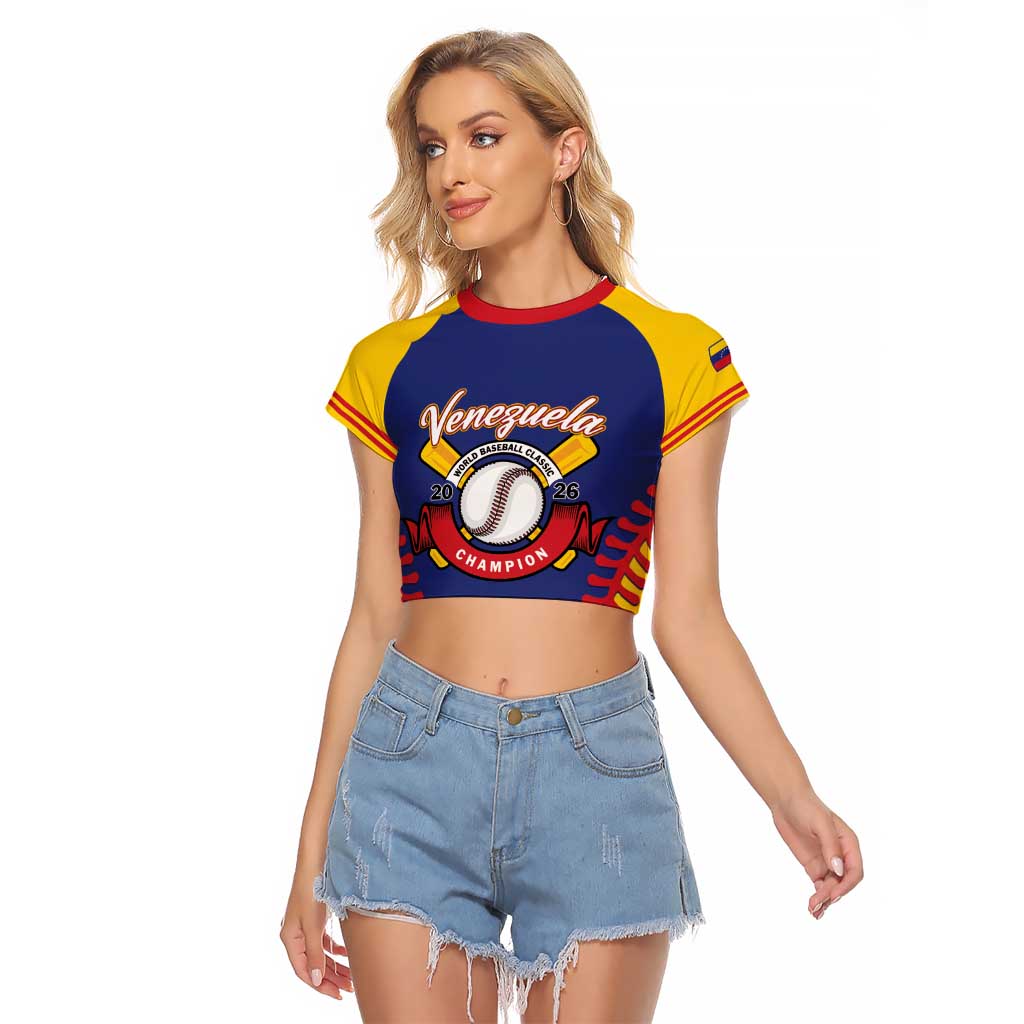 Custom Baseball 2026 Venezuela World Champion Raglan Cropped T Shirt Arepa Power Make History