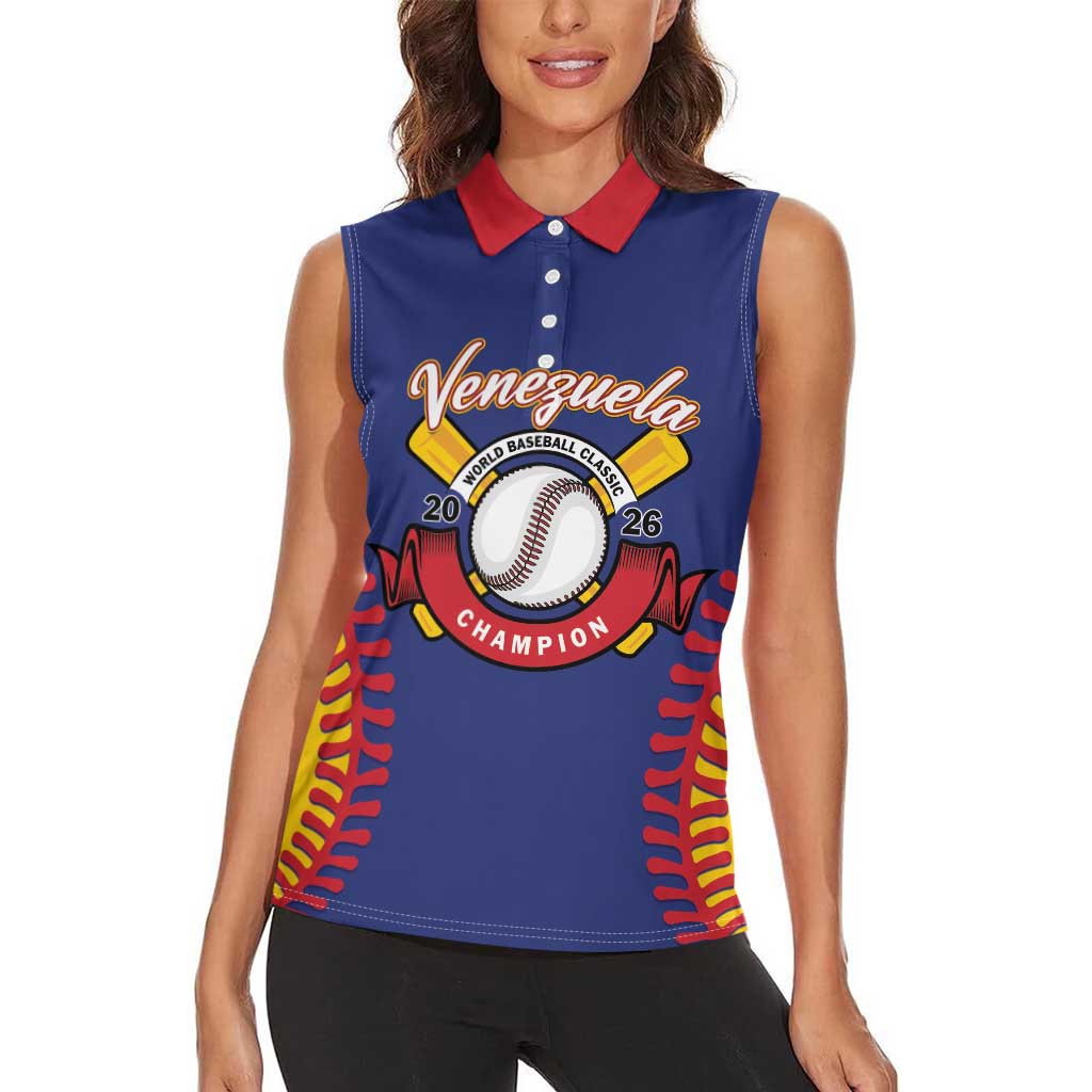 Custom Baseball 2026 Venezuela World Champion Women Sleeveless Polo Shirt Arepa Power Make History