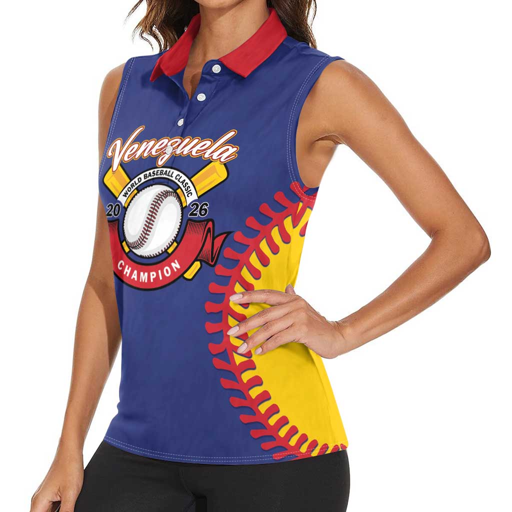 Custom Baseball 2026 Venezuela World Champion Women Sleeveless Polo Shirt Arepa Power Make History