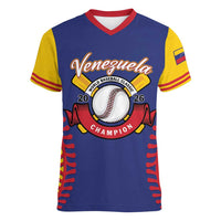 Custom Baseball 2026 Venezuela World Champion Women V-Neck T-Shirt Arepa Power Make History