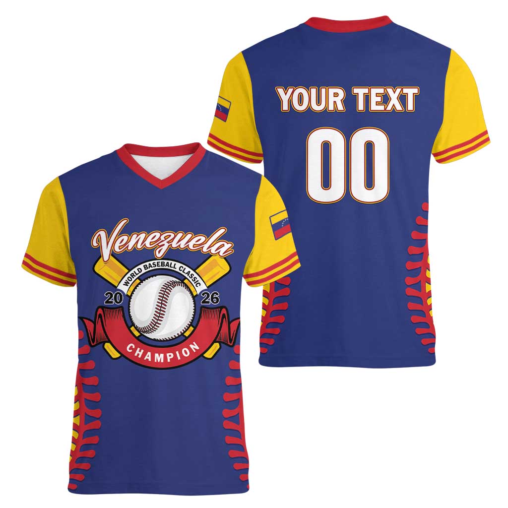 Custom Baseball 2026 Venezuela World Champion Women V-Neck T-Shirt Arepa Power Make History