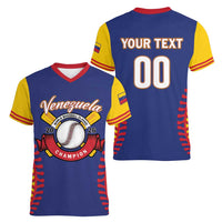 Custom Baseball 2026 Venezuela World Champion Women V-Neck T-Shirt Arepa Power Make History